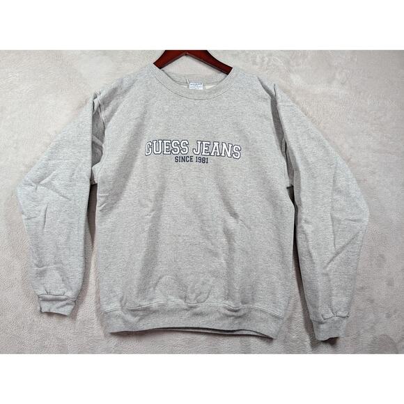 GUESS JEANS Sweatshirt Adult Size SMALL Gray Embroidered Vintage 90s Spellout - Picture 1 of 8